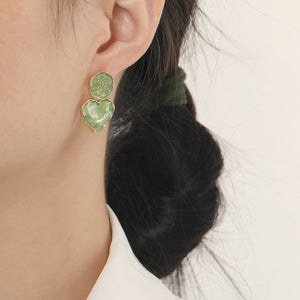 14K Gold Plated Green Jade Stud 925 Silver Earring - FengshuiGallary