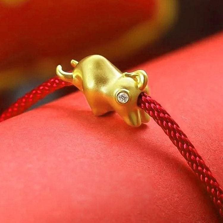 18K Gold Ox Diamond Wealth Red Rope Bracelet 2021 Chinese New Year Wealth Bracelet - FengshuiGallary