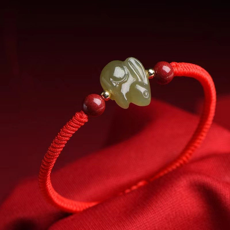 2023 Rabbit Year Red String Bracelet- Lucky Green Jade Rabbit