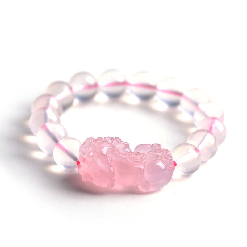 Natural Pink Crystal Charm Pixiu Bracelet - FengshuiGallary