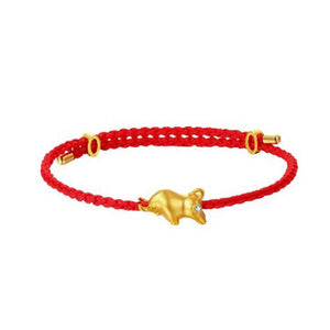 2021 Chinese New Year Gold OX Diamond Setting Red Rope Wealth Bracelet - FengshuiGallary