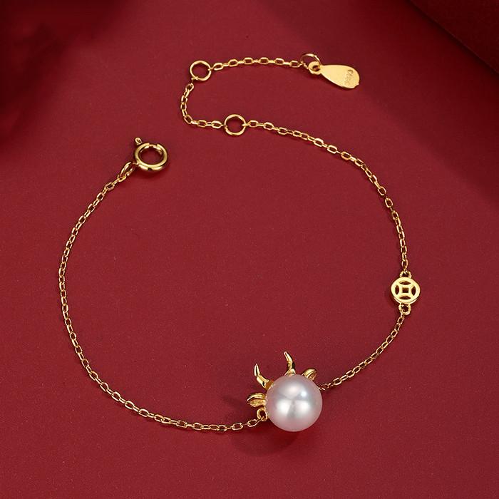 2021 Chinese New Year OX Natural Pearl Gold Lucky Bracelet - FengshuiGallary