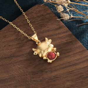 2021 Chinese New Year OX Red Agate Gold Pendant Necklace - FengshuiGallary