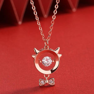 2021 Chinese New Year OX Rose Gold Diamond Pendant Necklace - FengshuiGallary