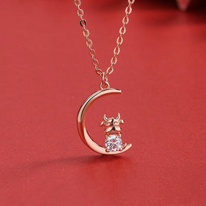 2021 Chinese New Year Zodiac OX Diamond Gold Pendant Necklace - FengshuiGallary