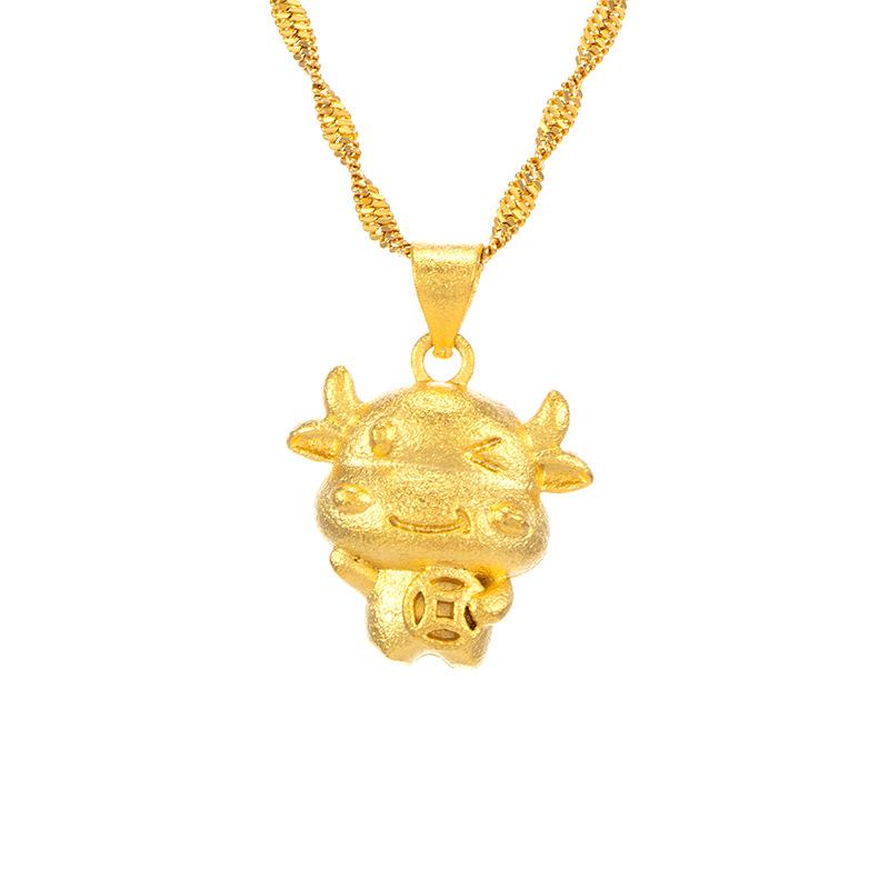2021 Chinese New Year Zodiac OX Feng Shui Coin 24k Gold Pendant Necklace - FengshuiGallary