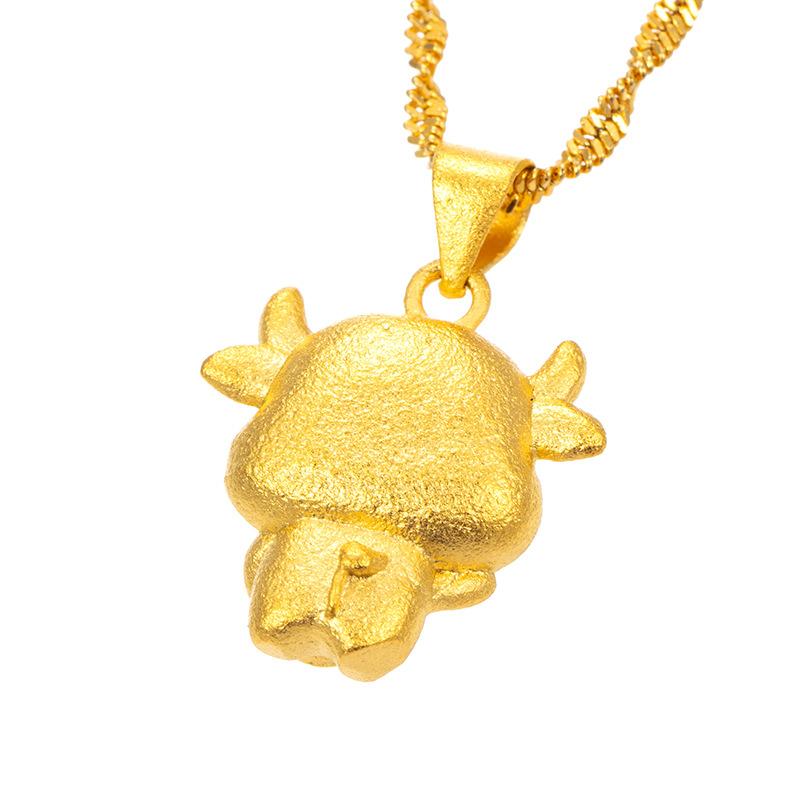 2021 Chinese New Year Zodiac OX Feng Shui Coin 24k Gold Pendant Necklace - FengshuiGallary