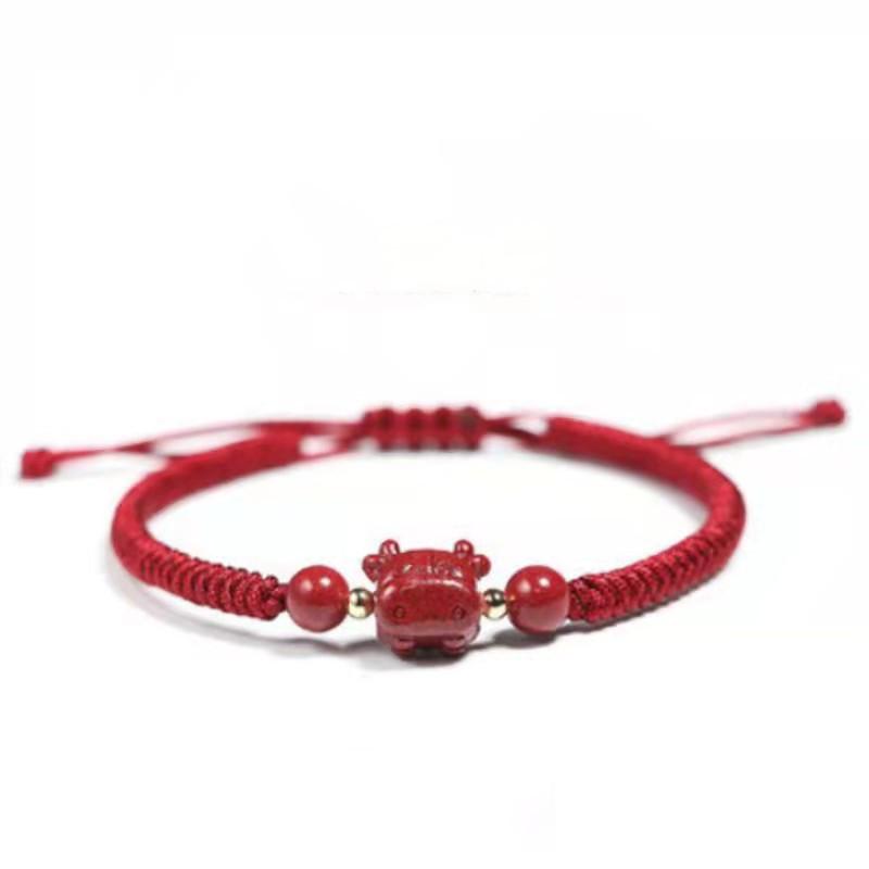 2021 Chinese New Year Zodiac OX Natural Red Cinnabar Bead Protection Bracelet - FengshuiGallary