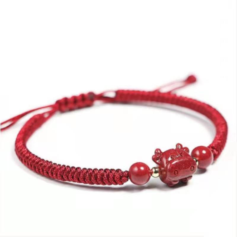 2021 Chinese New Year Zodiac OX Natural Red Cinnabar Bead Protection Bracelet - FengshuiGallary