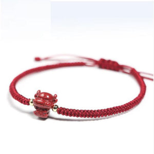 2021 Chinese New Year Zodiac OX Natural Red Cinnabar Bead Protection Bracelet - FengshuiGallary