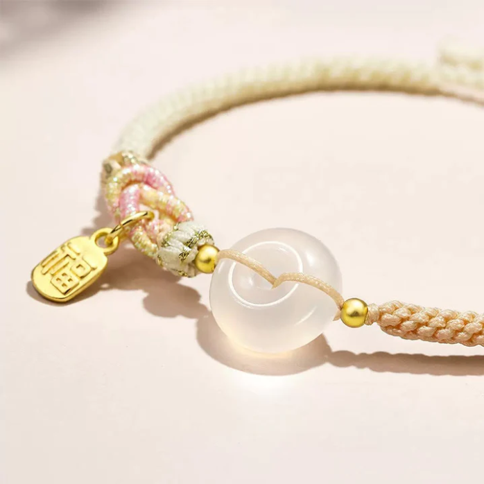 White Agate Peace Buckle Bracelet-Handmade String