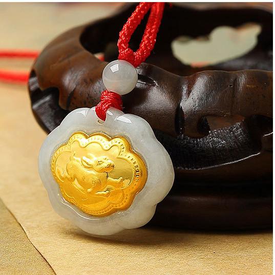 24k Gold 12 Chinese Zodiac Lucky Amulet White Jade Pendant Necklace - FengshuiGallary