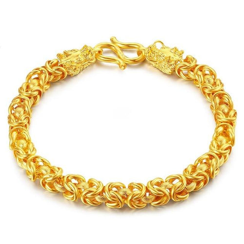 24k Gold Double Dragon Wealth Bracelet - FengshuiGallary