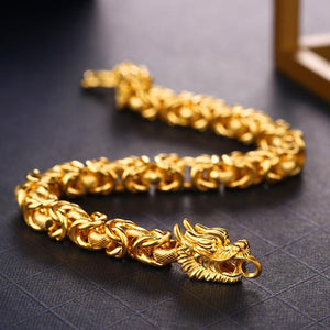 24k Gold Double Dragon Wealth Bracelet - FengshuiGallary
