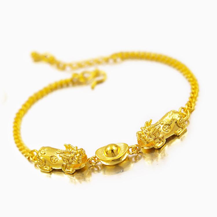 24K Gold Double Pixiu Ingot Wealth Bracelet - FengshuiGallary
