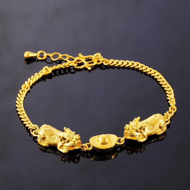 24K Gold Double Pixiu Ingot Wealth Bracelet - FengshuiGallary