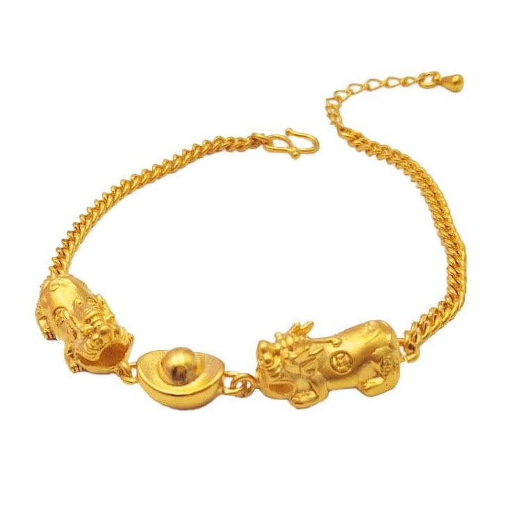 24K Gold Double Pixiu Ingot Wealth Bracelet - FengshuiGallary