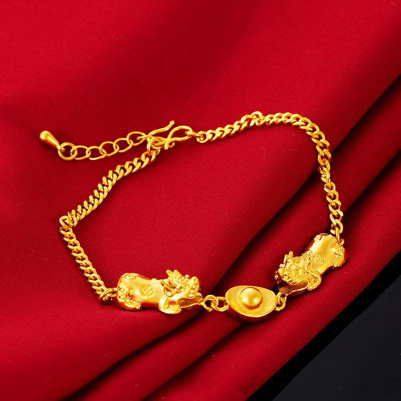 24K Gold Double Pixiu Ingot Wealth Bracelet - FengshuiGallary
