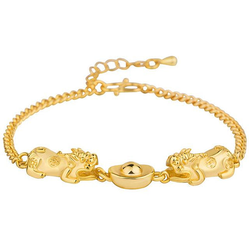 24K Gold Double Pixiu Ingot Wealth&Lucky Bracelet - FengshuiGallary