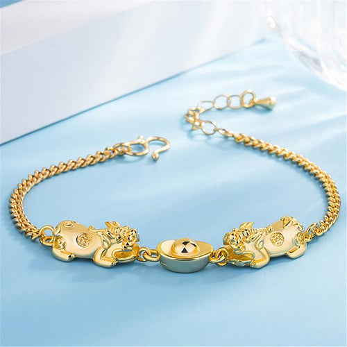 24K Gold Double Pixiu Ingot Wealth&Lucky Bracelet - FengshuiGallary