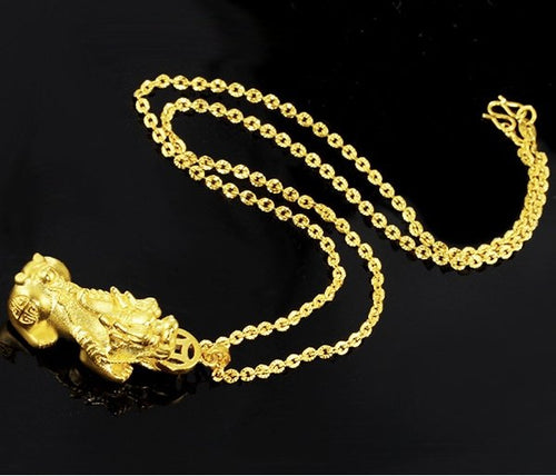 24K Gold Fengshui Pixu Wealth Pendant Necklace - FengshuiGallary