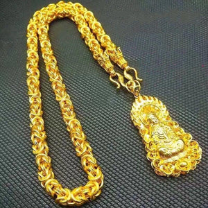 24K Gold Guanyin Buddha Pendant Double Dragon Protection Necklace - FengshuiGallary