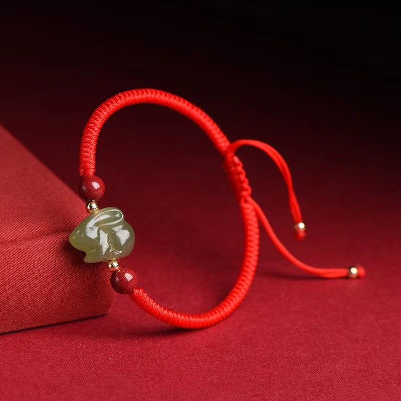 2023 Rabbit Year Red String Bracelet- Lucky Green Jade Rabbit