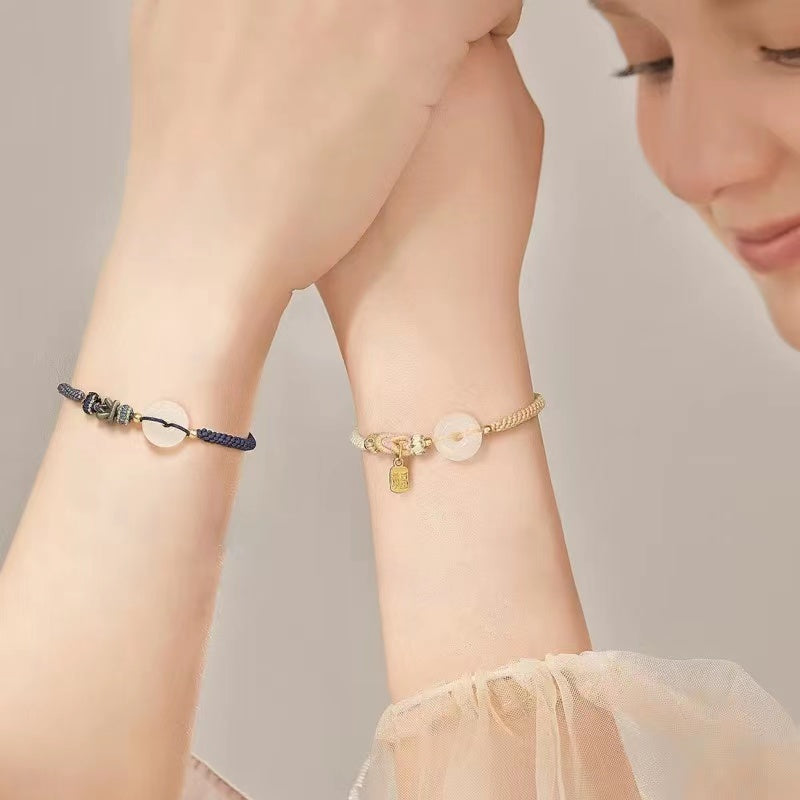 White Agate Peace Buckle Bracelet-Handmade String