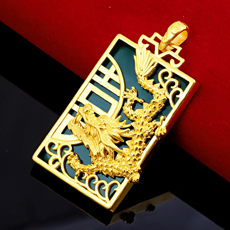 Auspicious Gold Dragon Black Agate Pendant - FengshuiGallary