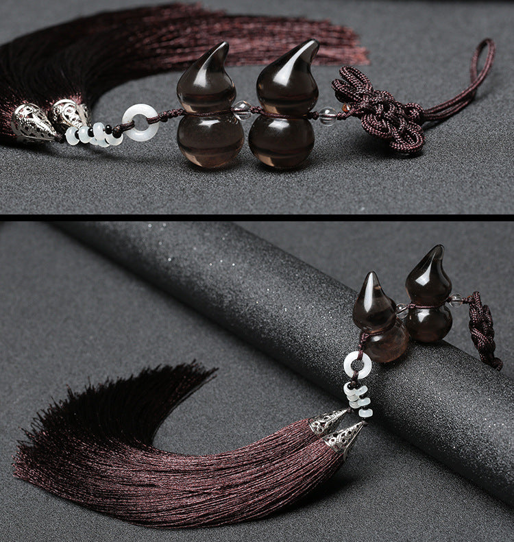 Natural Smoky Crystal Calabash Lucky Car Pendant - FengshuiGallary