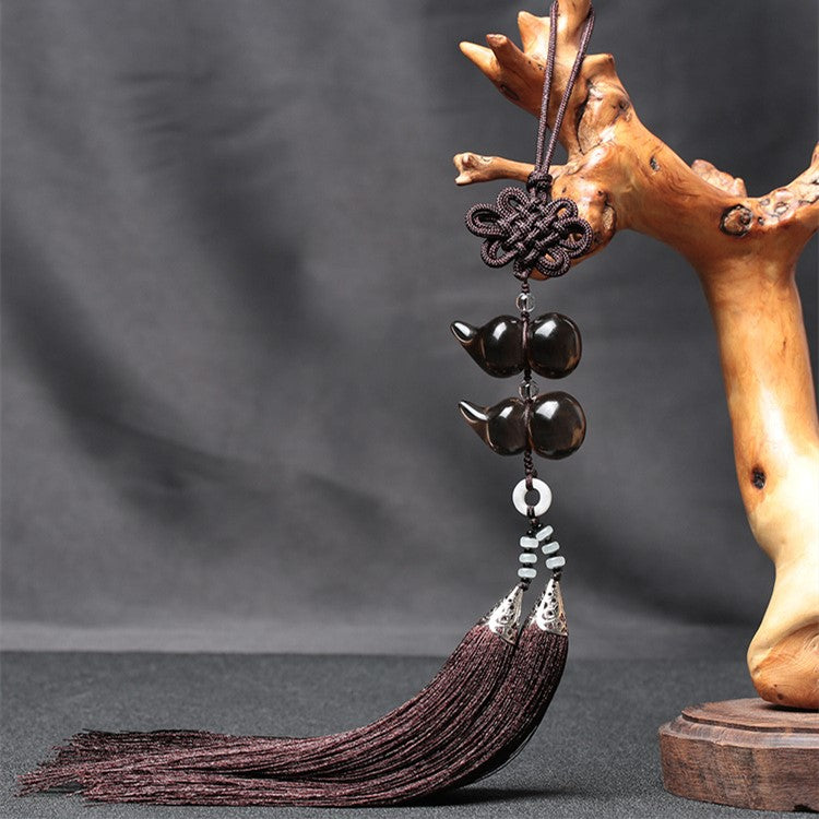 Natural Smoky Crystal Calabash Lucky Car Pendant - FengshuiGallary