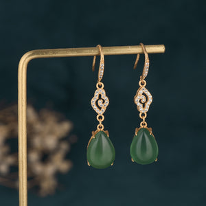 Green Jade Earrings-Zirconia Crystal