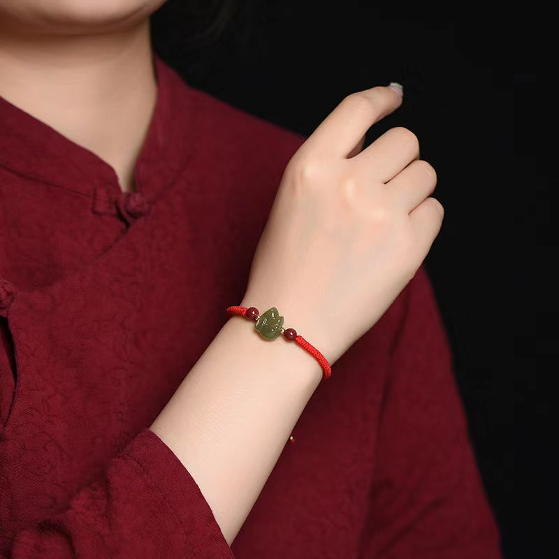 2023 Rabbit Year Red String Bracelet- Lucky Green Jade Rabbit