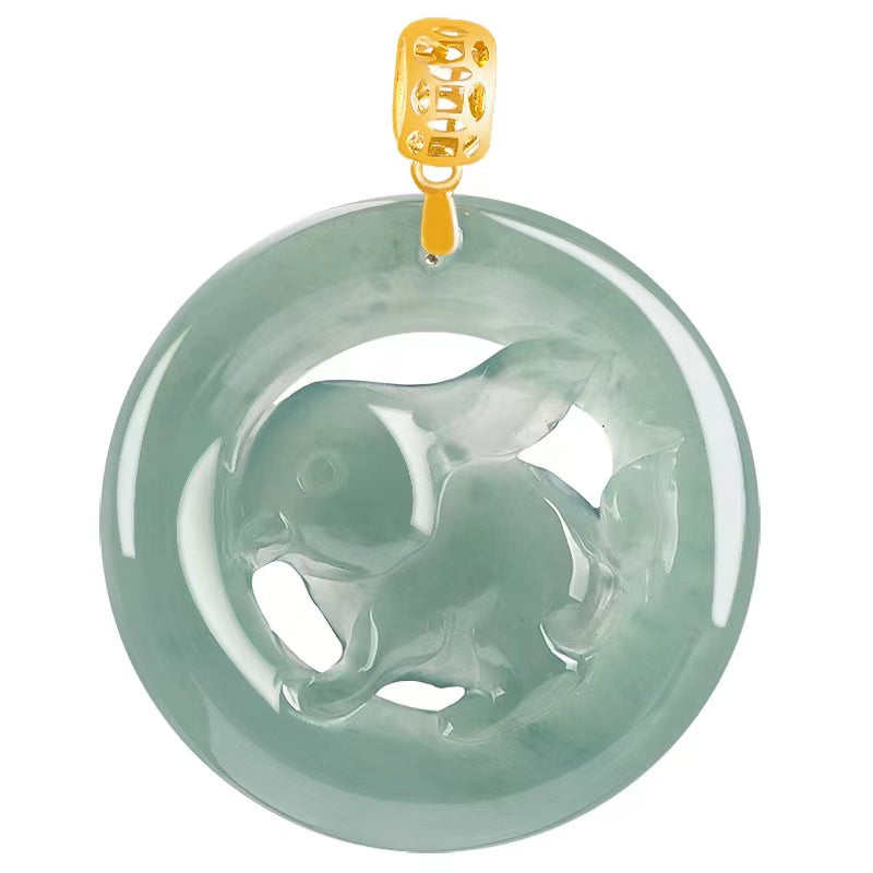 Lucky Rabbit Pendant-Natural Ice Jade-Grade A Jade