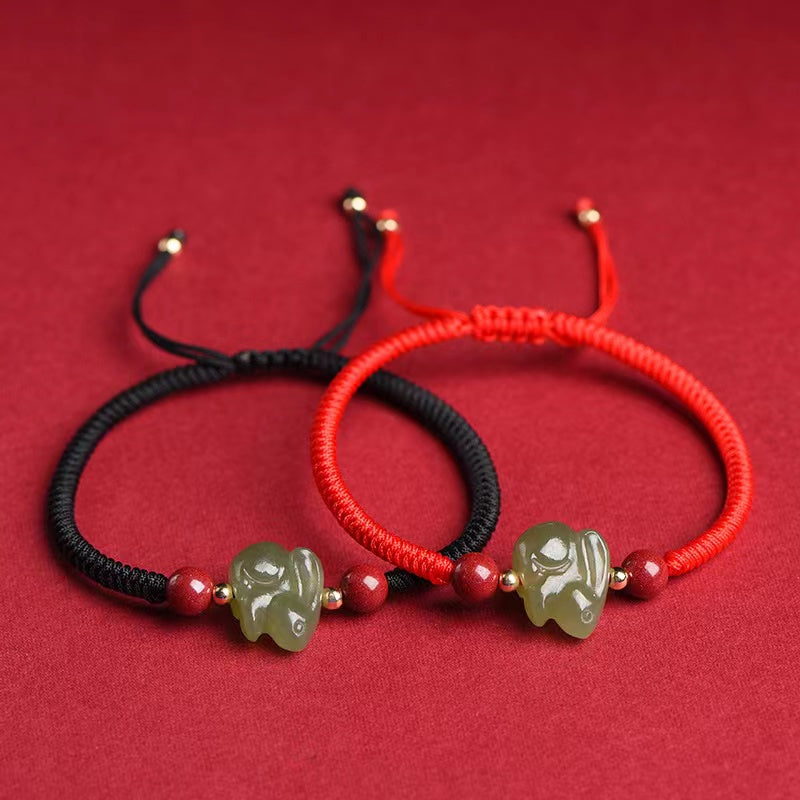 2023 Rabbit Year Red String Bracelet- Lucky Green Jade Rabbit