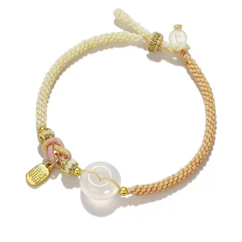 White Agate Peace Buckle Bracelet-Handmade String