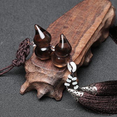 Natural Smoky Crystal Calabash Lucky Car Pendant - FengshuiGallary