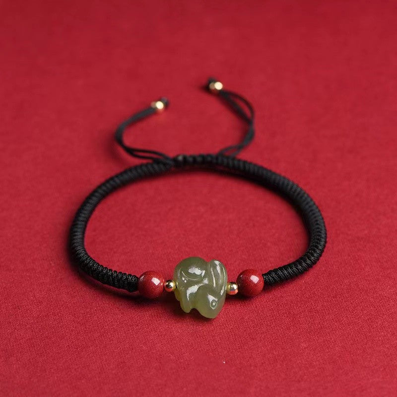 2023 Rabbit Year Red String Bracelet- Lucky Green Jade Rabbit