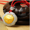 24k Gold 12 Chinese Zodiac Lucky Amulet White Jade Pendant Necklace