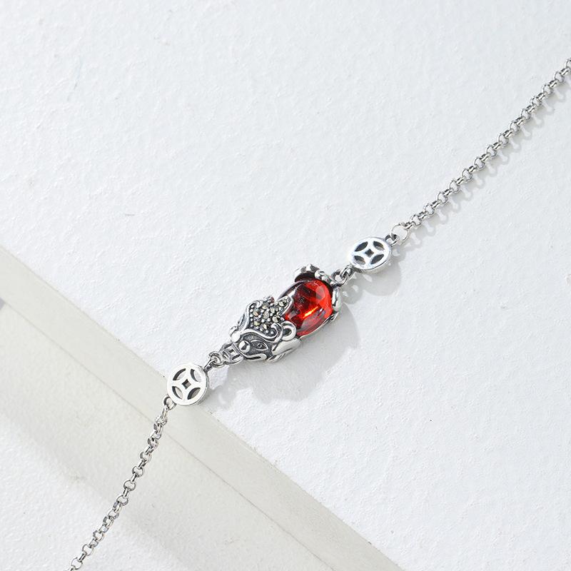 925 Silver Red Garnet Pixiu Lucky Bracelet - FengshuiGallary