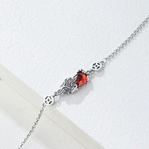 925 Silver Red Garnet Pixiu Lucky Bracelet - FengshuiGallary