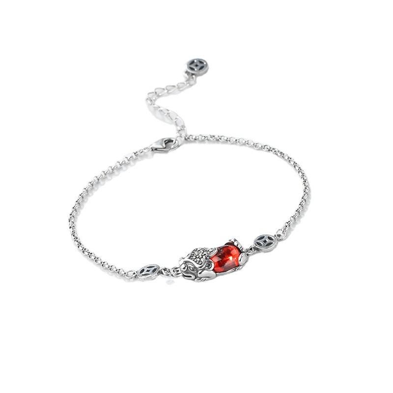 925 Silver Red Garnet Pixiu Lucky Bracelet - FengshuiGallary