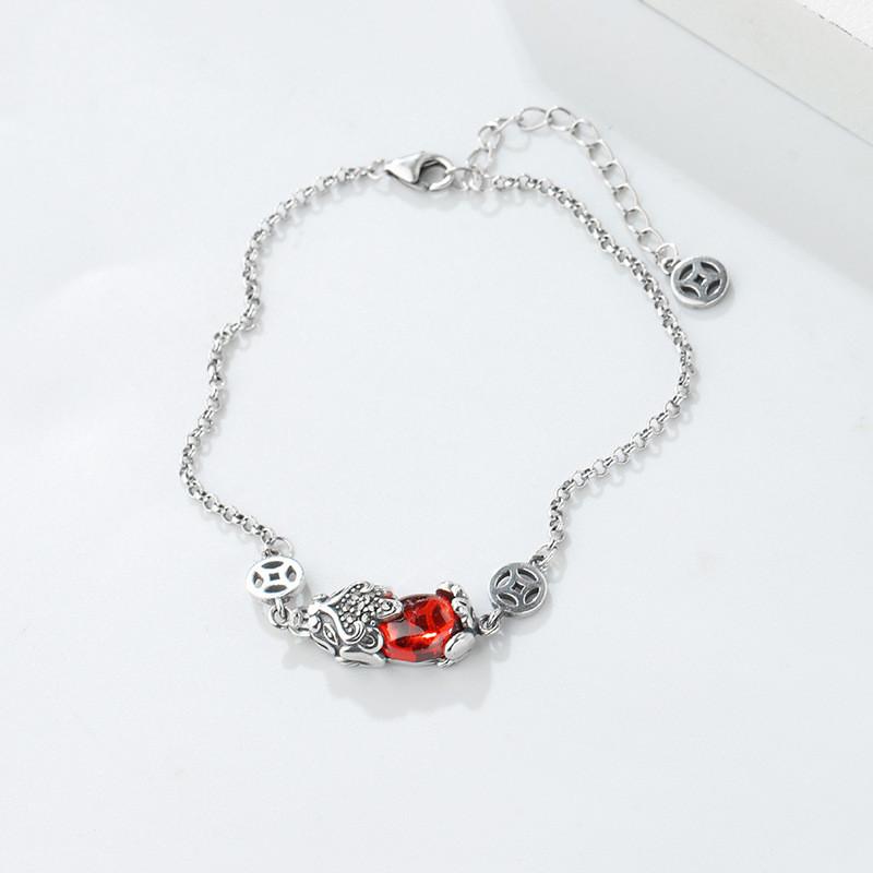 925 Silver Red Garnet Pixiu Lucky Bracelet - FengshuiGallary