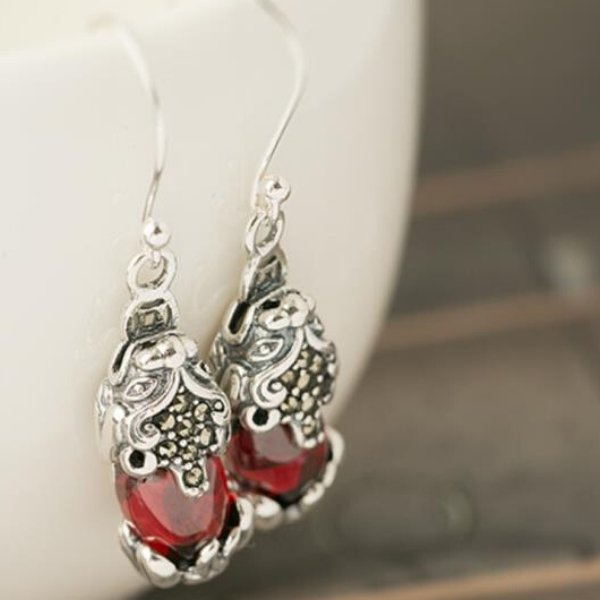 925 Silver Red Garnet Pixiu Lucky Ear Ring - FengshuiGallary
