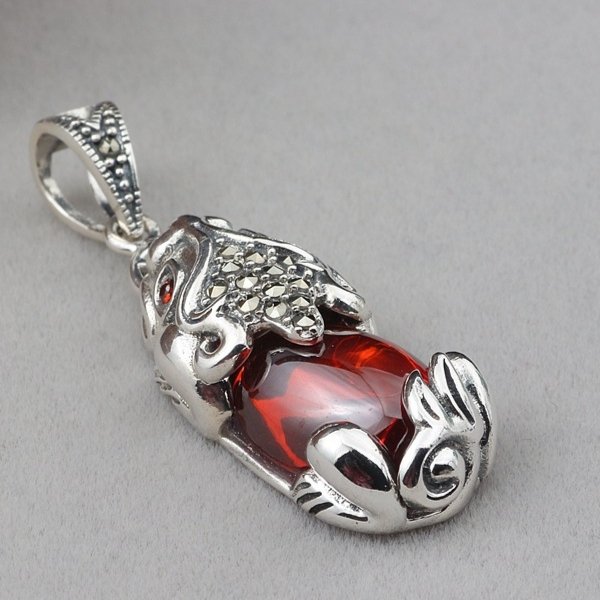 925 Silver Red Garnet Pixiu Lucky Ear Ring - FengshuiGallary