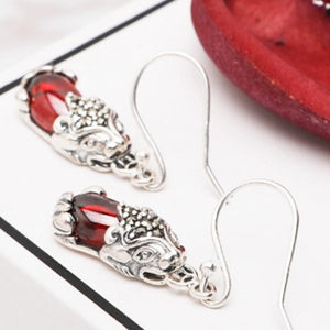 925 Silver Red Garnet Pixiu Lucky Ear Ring - FengshuiGallary
