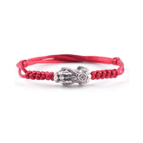 999 Silver Bracelet-Pixiu Red String Fengshui - FengshuiGallary