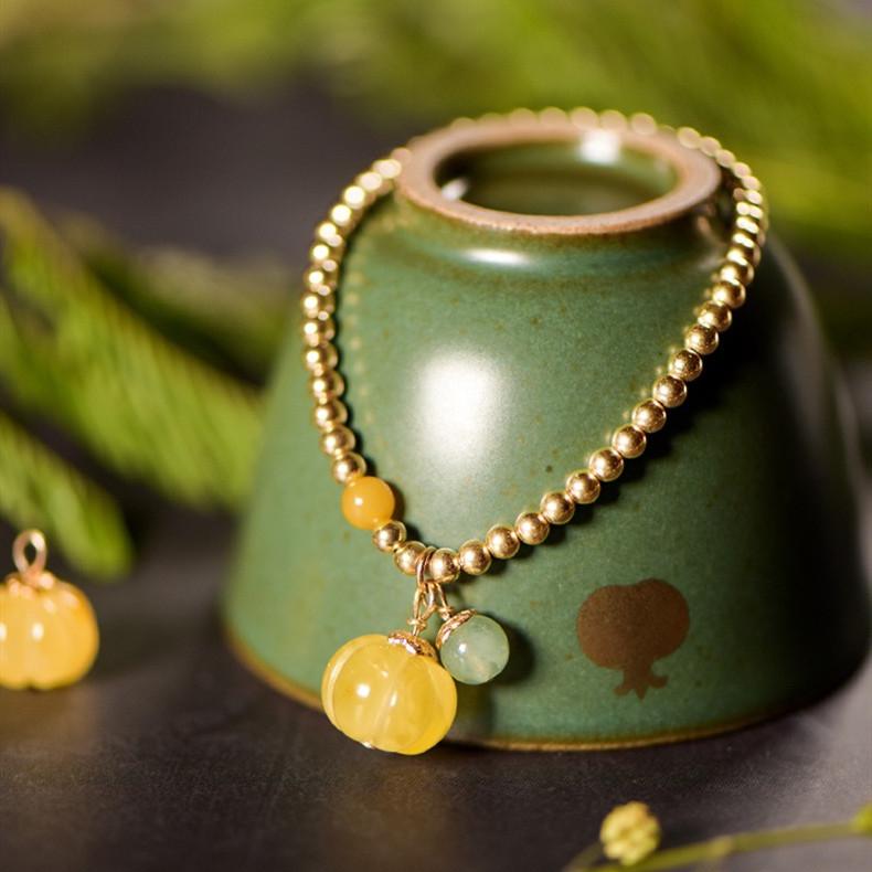Ancient Protector Yellow Jade Golden Beads Abundance Bracelet - FengshuiGallary