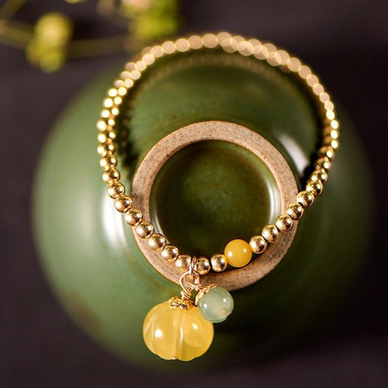 Ancient Protector Yellow Jade Golden Beads Abundance Bracelet - FengshuiGallary