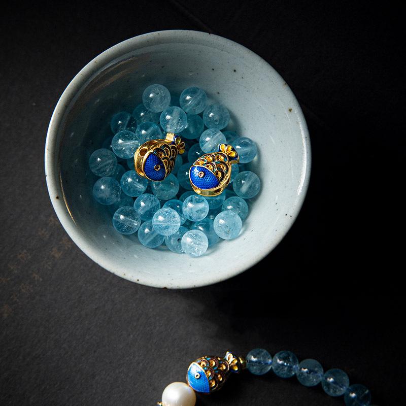 Aquamarine Bracelet-Enaml Koi Fish - FengshuiGallary